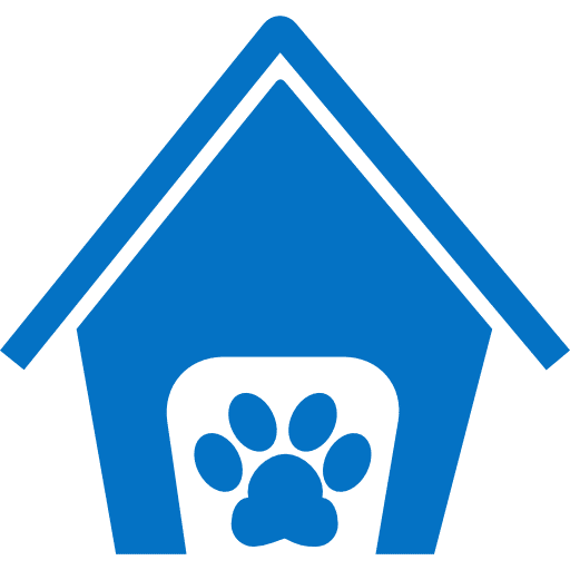 pets hotel house sign with a paw blue